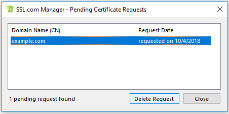 View Pending Cert Requests delete