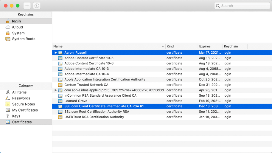 Two certificates selected