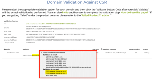 select HTTP CSR hash file