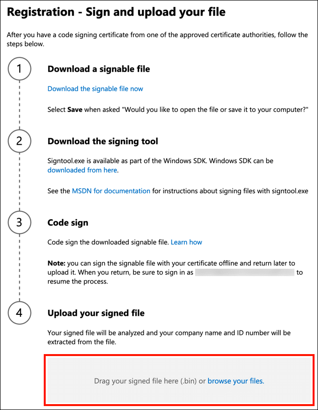 Upload signed file