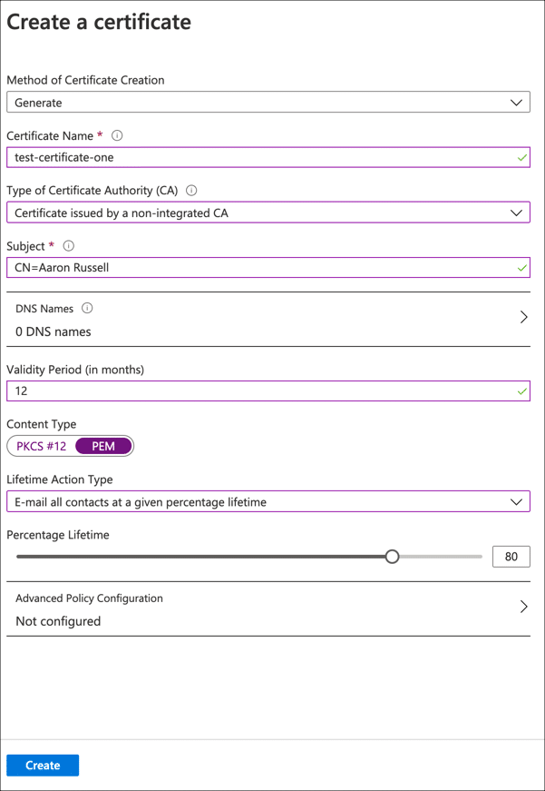 enter certificate details