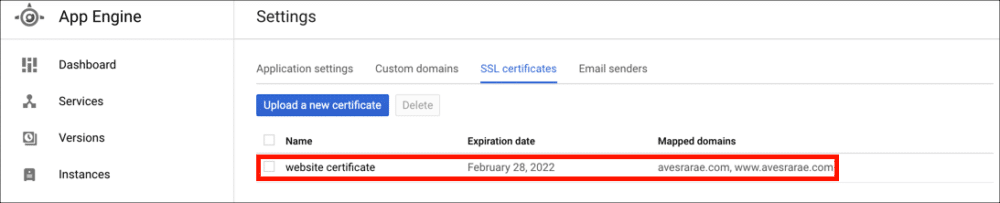 certificate in app engine