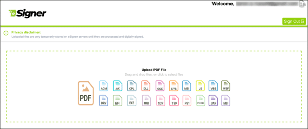 eSigner Express user interface