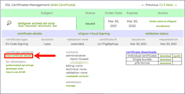 view certificate details