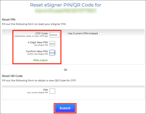 enter OTP and PIN