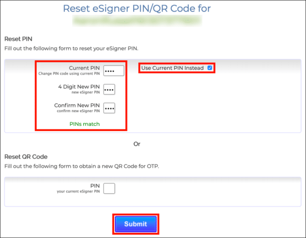 reset PIN using current PIN